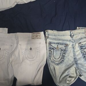 True Religion White and Blue Denim Jeans